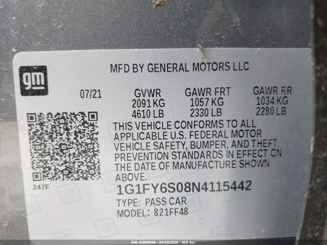 1G1FY6S08N4115442 Chevrolet Bolt Euv Fwd Lt