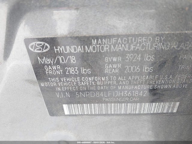 Продажа на аукционе авто 2018 Hyundai Elantra Sel, vin: 5NPD84LF1JH361842, номер лота: 44998667