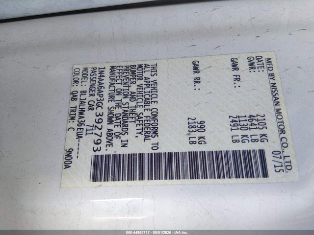 1N4AA6AP3GC392793 Nissan Maxima 3.5 Platinum