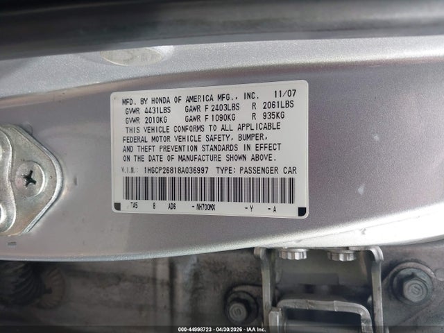 Продажа на аукционе авто 2008 Honda Accord 2.4 Ex-l, vin: 1HGCP26818A036997, номер лота: 44998723