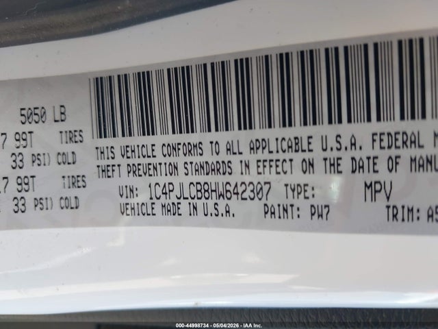 2017 Jeep Cherokee Latitude Fwd მანქანა იყიდება აუქციონზე, vin: 1C4PJLCB8HW642307, აუქციონის ნომერი: 44998734