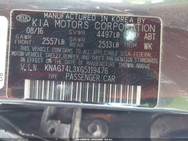 KNAGT4L3XG5119476 KIA Optima Lx