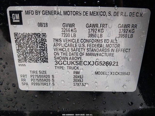 2018 Chevrolet Silverado 1500 1lz მანქანა იყიდება აუქციონზე, vin: 3GCUKSECXJG526921, აუქციონის ნომერი: 44998800