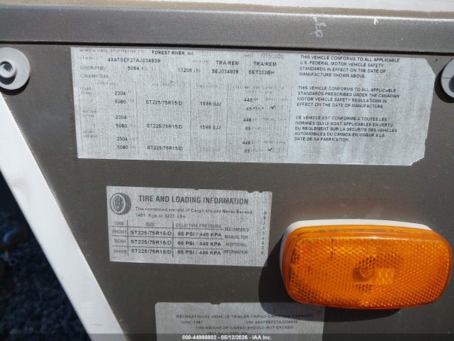 Продаж на аукціоні авто 2010 Forest River Strive Sierra, vin: 4X4TSEF27AJ034939, номер лоту: 44998802