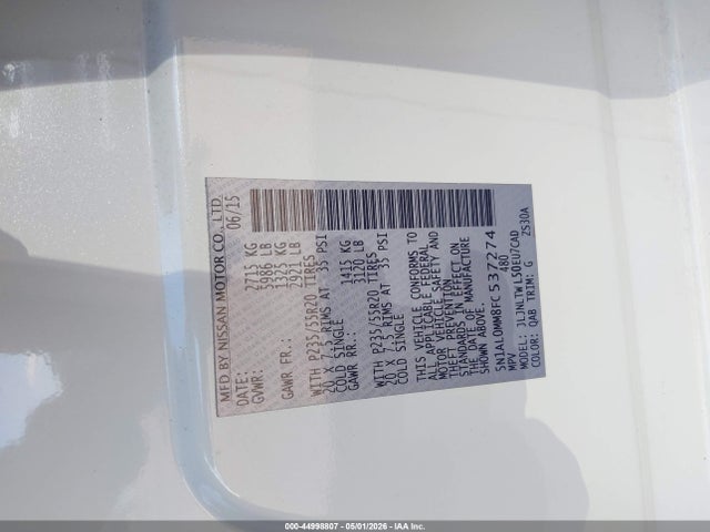 44998807 :رقم المزاد ، 5N1AL0MM8FC537274 vin ، 2015 Infiniti Qx60 مزاد بيع