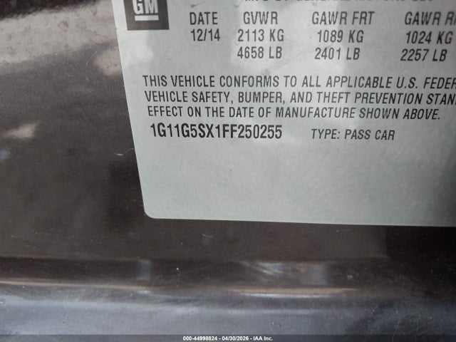 Продаж на аукціоні авто 2015 Chevrolet Malibu 2lz, vin: 1G11G5SX1FF250255, номер лоту: 44998824