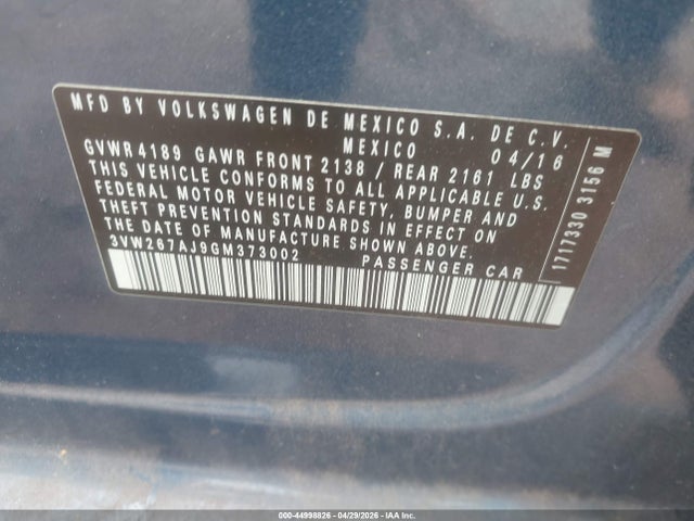 Продаж на аукціоні авто 2016 Volkswagen Jetta 1.4t S, vin: 3VW267AJ9GM373002, номер лоту: 44998826