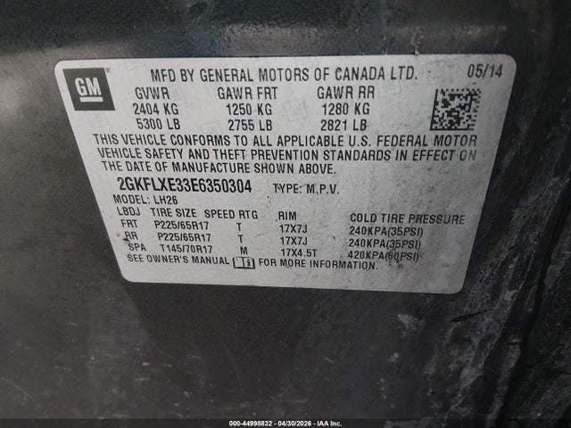 Auction sale of the 2014 Gmc Terrain Slt-1, vin: 2GKFLXE33E6350304, lot number: 44998832