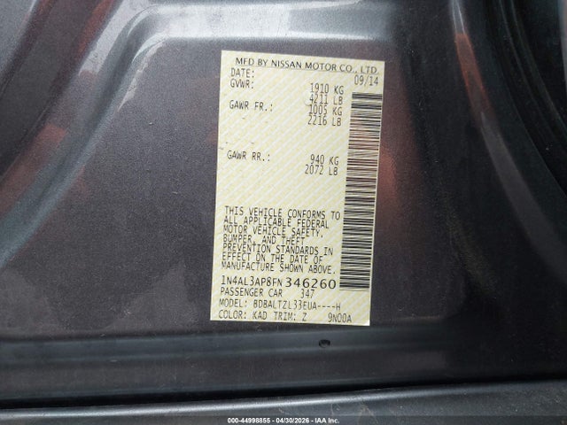 1N4AL3AP8FN346260 Nissan Altima 2.5 Sl