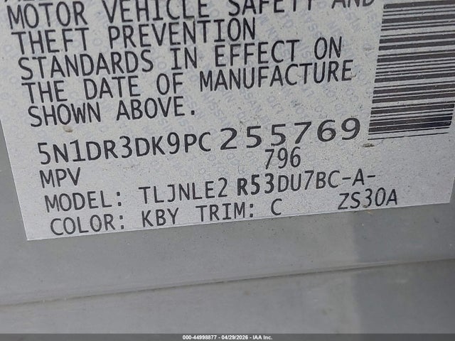 44998877 :رقم المزاد ، 5N1DR3DK9PC255769 vin ، 2023 Nissan Pathfinder Platinum 4wd مزاد بيع