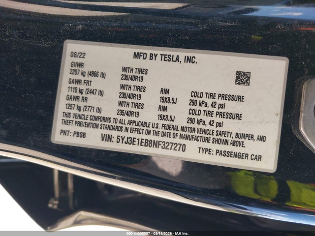 Продажа на аукционе авто 2022 Tesla Model 3 Long Range Dual Motor All-wheel Drive, vin: 5YJ3E1EB8NF327270, номер лота: 44998897