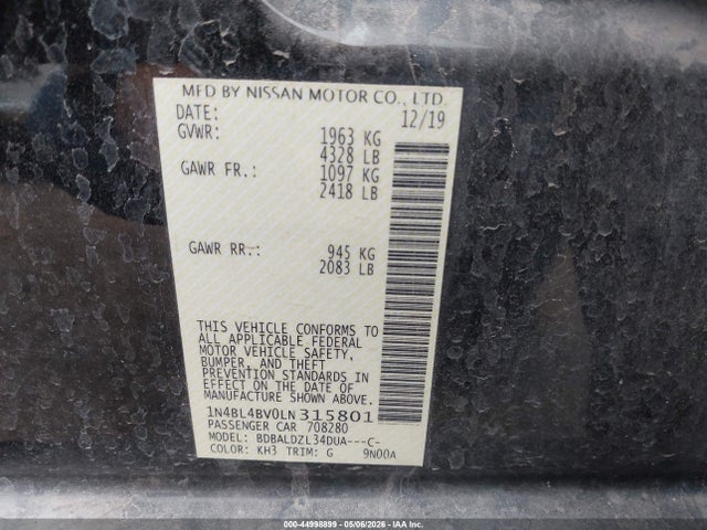Продажа на аукционе авто 2020 Nissan Altima S Fwd, vin: 1N4BL4BV0LN315801, номер лота: 44998899