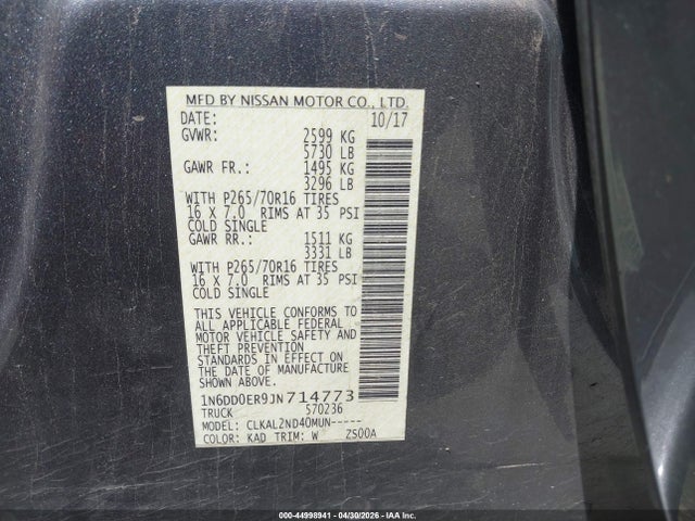 44998941 :رقم المزاد ، 1N6DD0ER9JN714773 vin ، 2018 Nissan Frontier Sv مزاد بيع