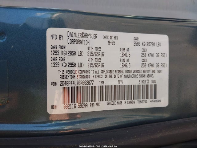 Aukcja sprzedaży 2006 Dodge Grand Caravan Sxt, vin: 2D4GP44L06R662877, numer aukcji: 44998956