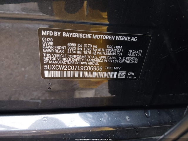 Продажа на аукционе авто 2020 Bmw X7 Xdrive40i, vin: 5UXCW2C07L9C06906, номер лота: 44998966