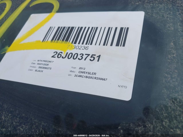 Продаж на аукціоні авто 2012 Chrysler Town & Country Touring, vin: 2C4RC1BGXCR259667, номер лоту: 44999012