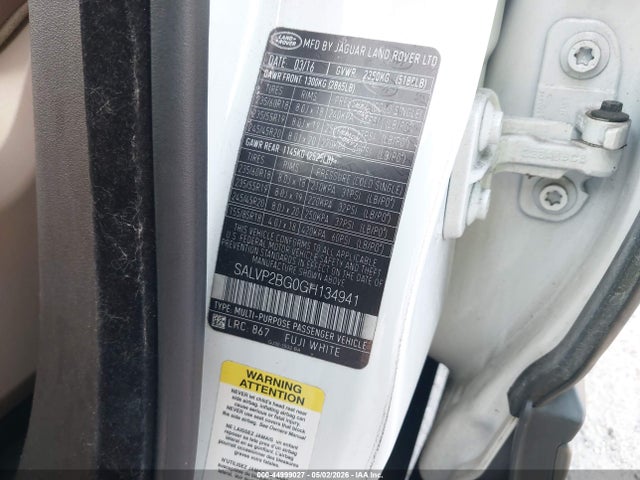 Aukcja sprzedaży 2016 Land Rover Range Rover Evoque Se/se Premium, vin: SALVP2BG0GH134941, numer aukcji: 44999027