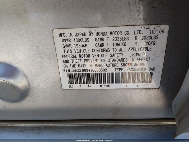 Aukcja sprzedaży 2007 Acura Tsx, vin: JH4CL96847C000502, numer aukcji: 44999030