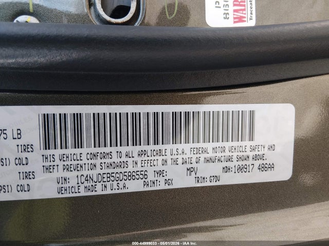 Продажа на аукционе авто 2016 Jeep Compass Latitude, vin: 1C4NJDEB5GD586556, номер лота: 44999033