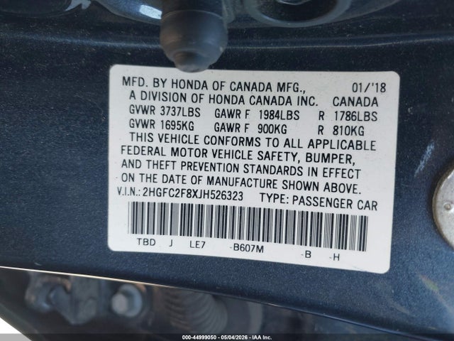 Aukcja sprzedaży 2018 Honda Civic Ex, vin: 2HGFC2F8XJH526323, numer aukcji: 44999050