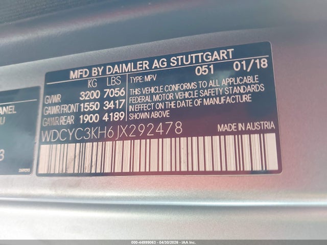 WDCYC3KH6JX292478 Mercedes-Benz G 550 4matic