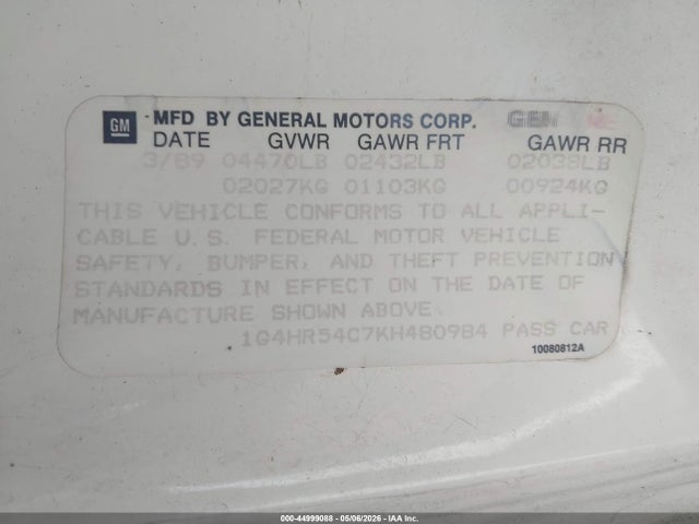 Aukcja sprzedaży 1989 Buick Lesabre Limited, vin: 1G4HR54C7KH480984, numer aukcji: 44999088