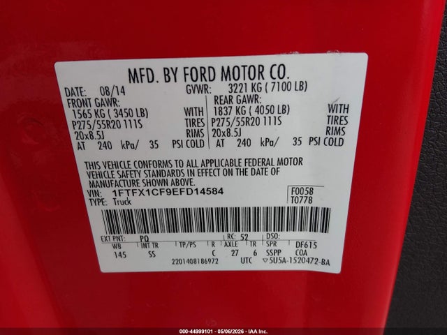 1FTFX1CF9EFD14584 Ford F-150 Stx