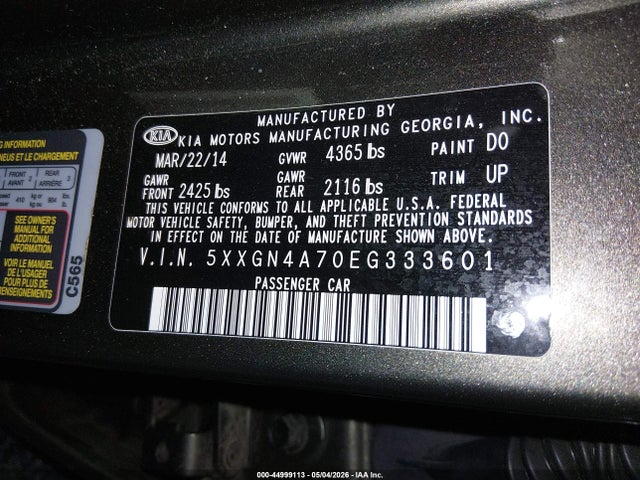 Продажа на аукционе авто 2014 Kia Optima Ex, vin: 5XXGN4A70EG333601, номер лота: 44999113