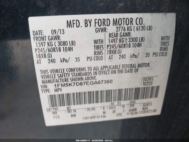 Продаж на аукціоні авто 2014 Ford Explorer Xlt, vin: 1FM5K7D87EGA67360, номер лоту: 44999117