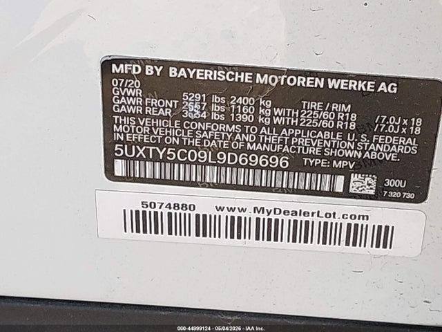 2020 Bmw X3 Xdrive30i მანქანა იყიდება აუქციონზე, vin: 5UXTY5C09L9D69696, აუქციონის ნომერი: 44999124