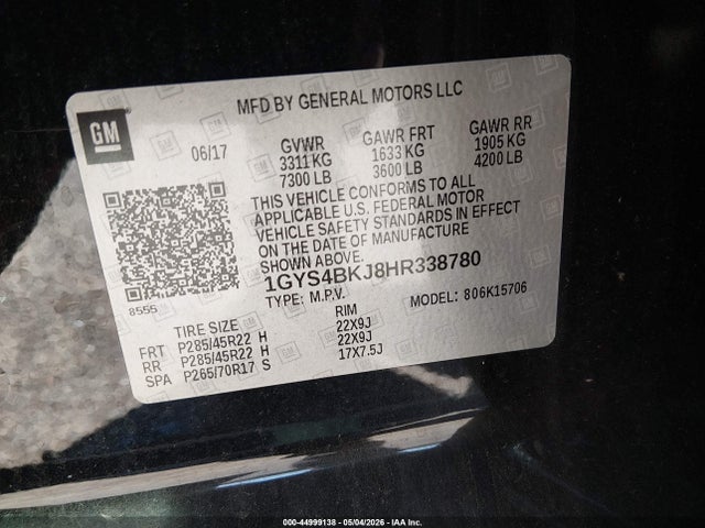 44999138 :رقم المزاد ، 1GYS4BKJ8HR338780 vin ، 2017 Cadillac Escalade Luxury مزاد بيع