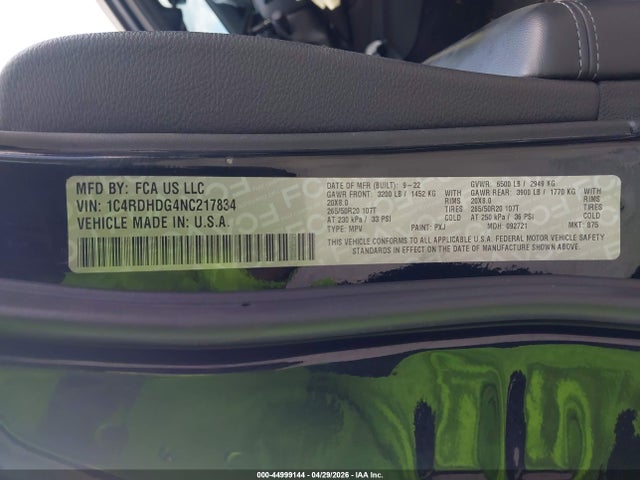 Aukcja sprzedaży 2022 Dodge Durango Gt Plus Rwd, vin: 1C4RDHDG4NC217834, numer aukcji: 44999144