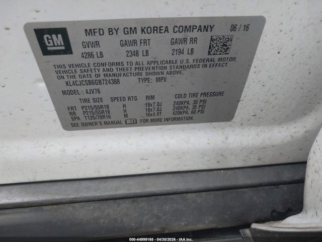 Продаж на аукціоні авто 2016 Buick Encore Leather, vin: KL4CJCSB6GB724388, номер лоту: 44999168