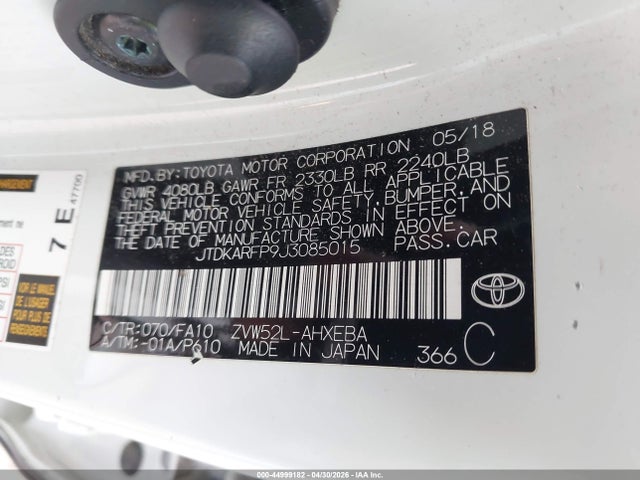 2018 Toyota Prius Prime Plus მანქანა იყიდება აუქციონზე, vin: JTDKARFP9J3085015, აუქციონის ნომერი: 44999182