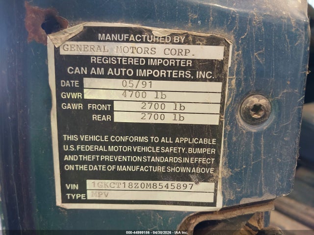 Продаж на аукціоні авто 1991 Gmc S15 Jimmy, vin: 1GKCT18Z0M8545897, номер лоту: 44999186