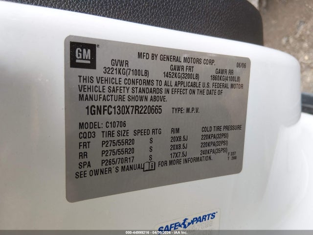 44999216 :رقم المزاد ، 1GNFC130X7R220665 vin ، 2007 Chevrolet Tahoe Ltz مزاد بيع