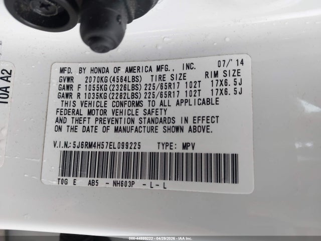 44999222 :رقم المزاد ، 5J6RM4H57EL099225 vin ، 2014 Honda Cr-v Ex مزاد بيع