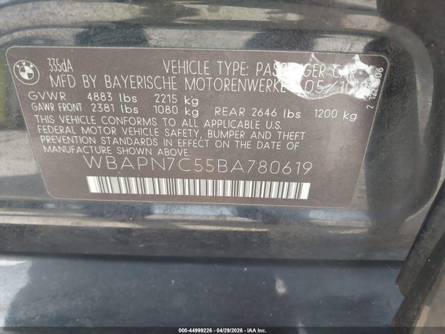 Продаж на аукціоні авто 2011 Bmw 335d, vin: WBAPN7C55BA780619, номер лоту: 44999226