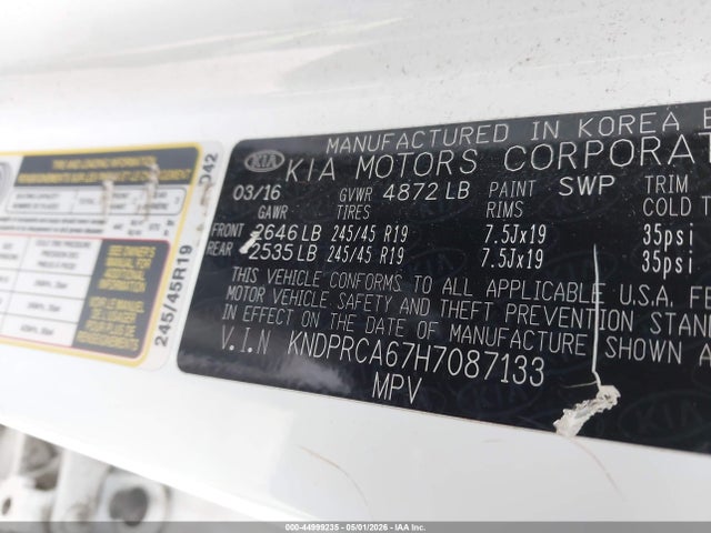 Продажа на аукционе авто 2017 Kia Sportage Sx Turbo, vin: KNDPRCA67H7087133, номер лота: 44999235