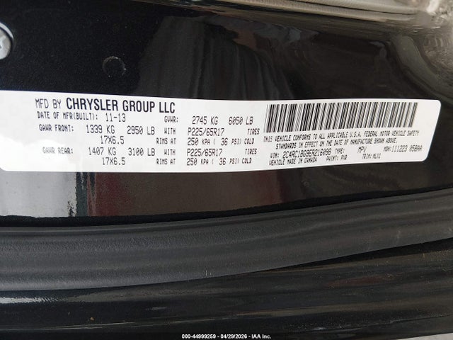 2014 Chrysler Town & Country Touring მანქანა იყიდება აუქციონზე, vin: 2C4RC1BG9ER216098, აუქციონის ნომერი: 44999259