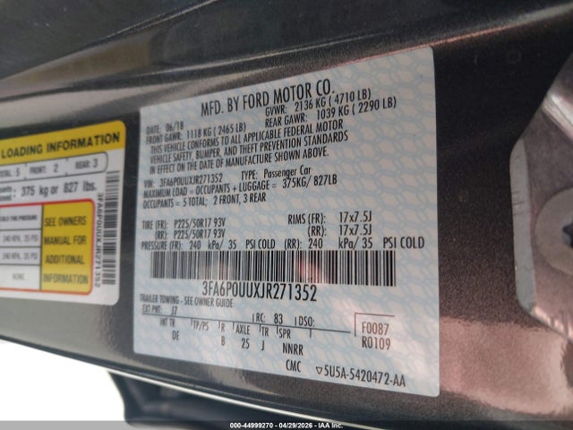 3FA6P0UUXJR271352 Ford Fusion Hybrid S