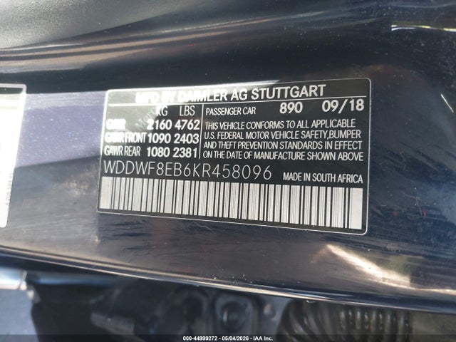 44999272 :رقم المزاد ، WDDWF8EB6KR458096 vin ، 2019 Mercedes-benz C 300 4matic مزاد بيع