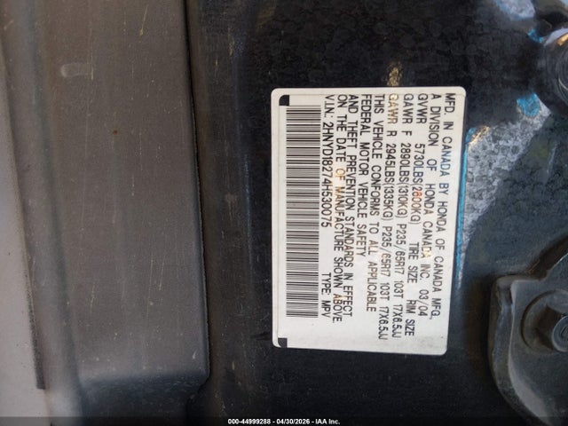 Aukcja sprzedaży 2004 Acura Mdx, vin: 2HNYD18274H530075, numer aukcji: 44999288