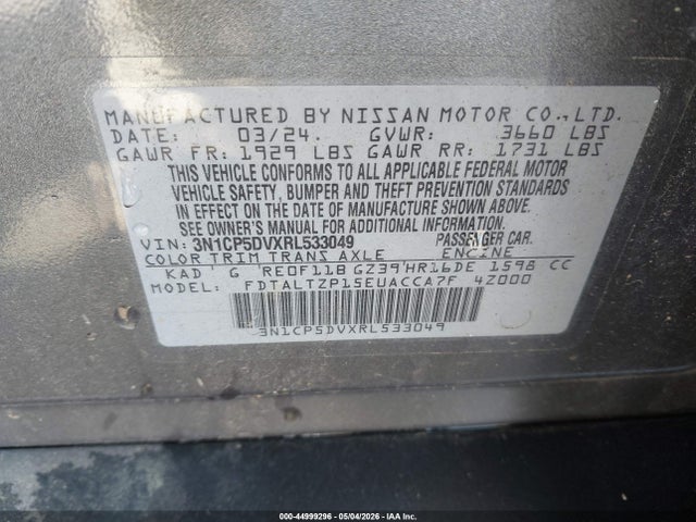 Aukcja sprzedaży 2024 Nissan Kicks Sr Xtronic Cvt, vin: 3N1CP5DVXRL533049, numer aukcji: 44999296
