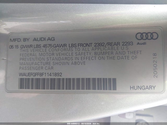 Aukcja sprzedaży 2015 Audi A3 2.0t Premium, vin: WAUEFGFF8F1141892, numer aukcji: 44999312