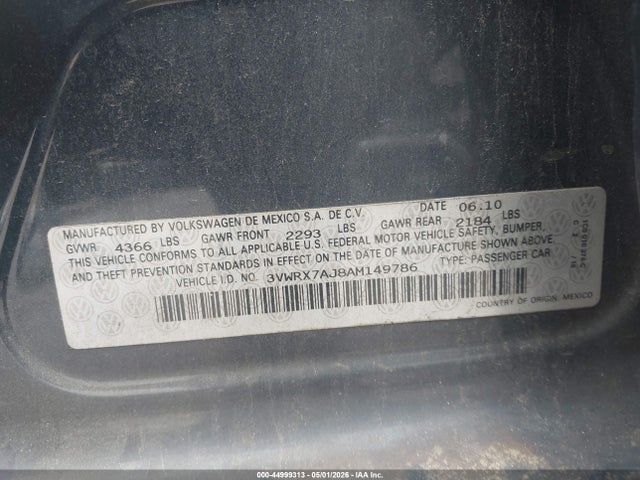 Продаж на аукціоні авто 2010 Volkswagen Jetta Limited Edition, vin: 3VWRX7AJ8AM149786, номер лоту: 44999313