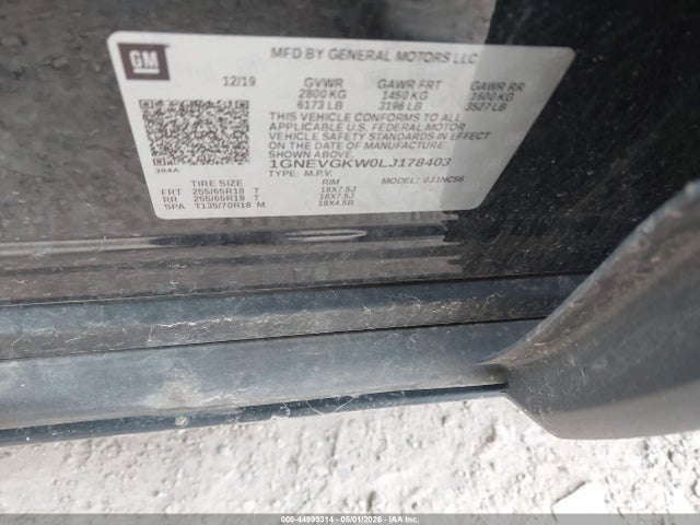 2020 Chevrolet Traverse Awd Lt Cloth მანქანა იყიდება აუქციონზე, vin: 1GNEVGKW0LJ178403, აუქციონის ნომერი: 44999314