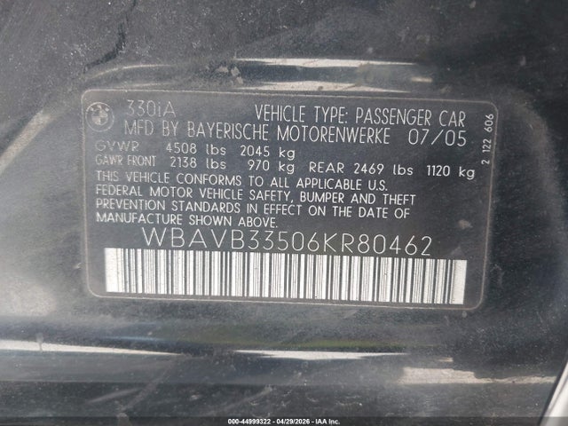 Продажа на аукционе авто 2006 Bmw 330i, vin: WBAVB33506KR80462, номер лота: 44999322
