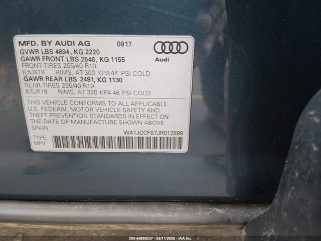 Aukcja sprzedaży 2018 Audi Q3 2.0t Premium/2.0t Sport Premium, vin: WA1JCCFS7JR012899, numer aukcji: 44999337