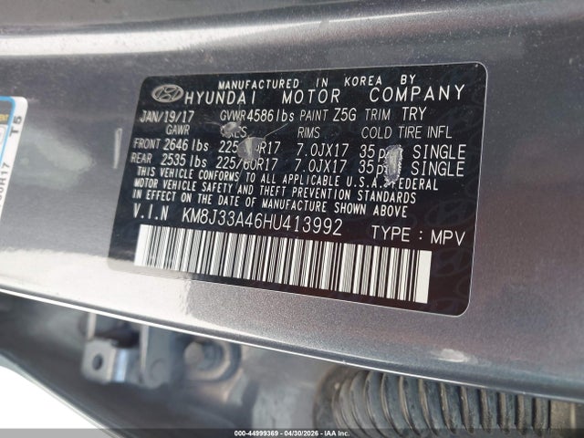 Продажа на аукционе авто 2017 Hyundai Tucson Se, vin: KM8J33A46HU413992, номер лота: 44999369